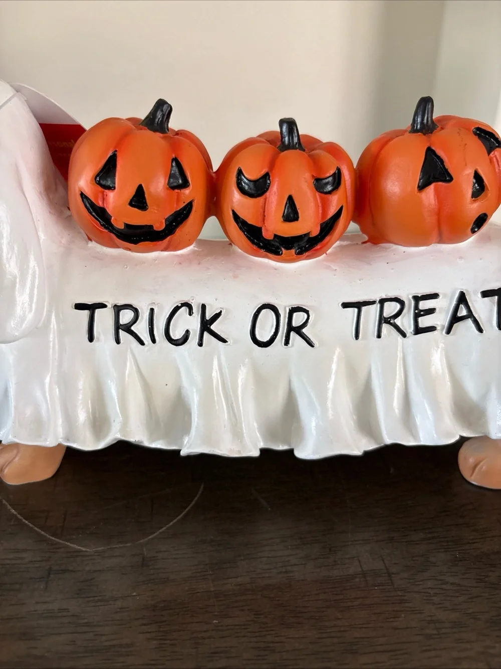 Halloween Dachshund Trick or Treat Dog Figurine - White and Orange